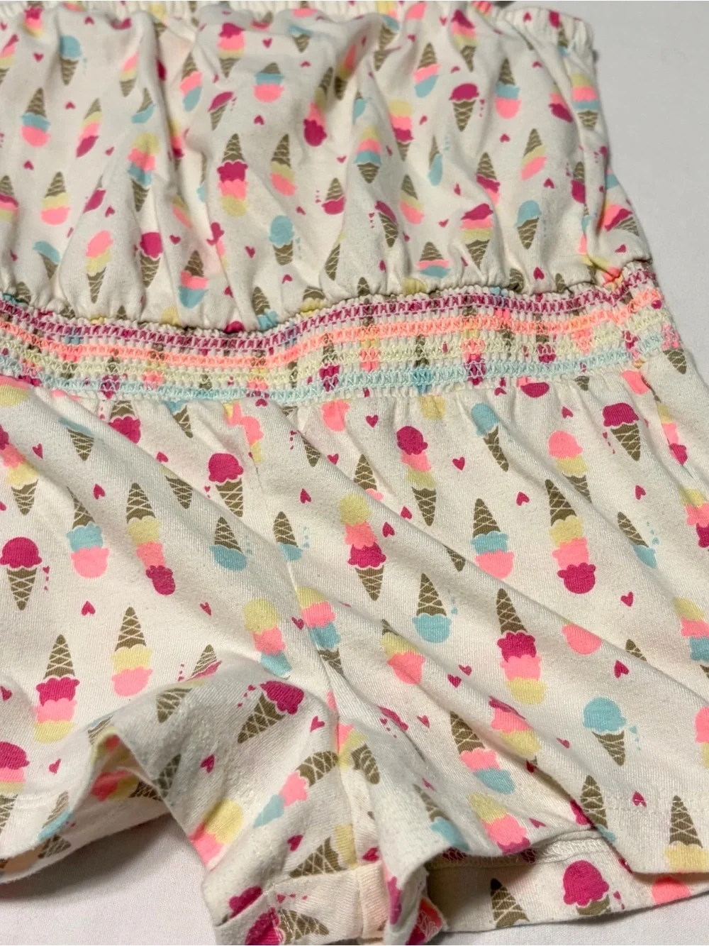 Healthtex Girls 5T Ice Cream Cone Print Smocked Romper Tie Strap Shorts Playsuit